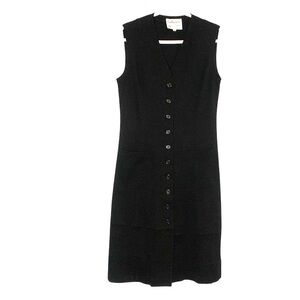 Vintage Women’s 14 100% Pure New Wool Black Button Front Sleeveless Midi Dress